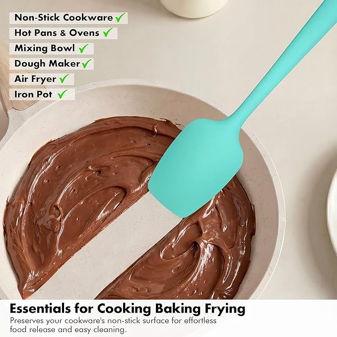 Ironberry Silicone Spoonula Set: 600ºF Heat Resistant Food Grade Cooking Baking Utensils, Kitchen Flexible Nonstick Rubber Pan Spoon Spatula for Mixing, Scrambling, Scooping (3 Pieces, Aqua Sky)