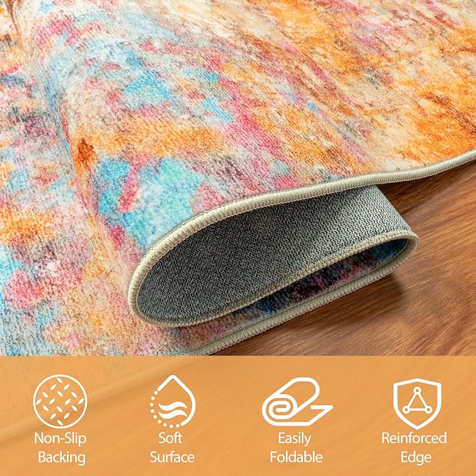10x14 Area Rugs for Living Room Rug Washable: Abstract Large Rug Indoor Modern Carpet Non Slip for Dining Room Bedroom Nursery Home Office Colorful