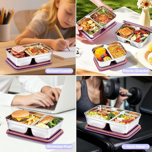 12-Piece Stainless Steel Snack Containers Reusable, Grab and Go 2 Compartment Food Storage Containers with Leakproof Lids for Travel and Outdoor Camping School Lunch Prep Dishwasher Safe