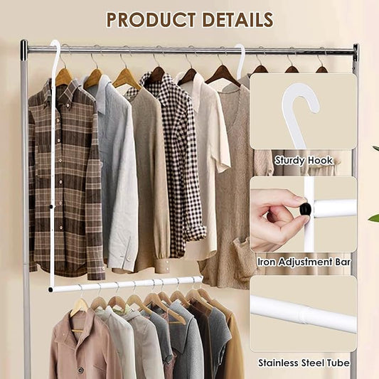 Closet Rod Extenders - White Adjustable Closet Hanging Bar, Width & Height Expandable Clothes Rod, Space-Saving Closet Organizer for Hanging Clothes, Easy Installation, 2 Packs