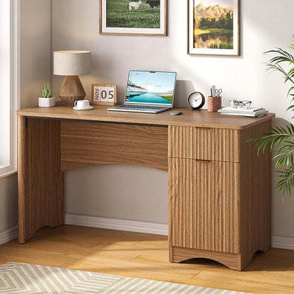 Bestier Computer Desk with Drawer, 47 inch Office Desk with Storage Cabinet, Modern Wood Desk Adjustable Shelves for Home Office & Studio, Brown Oak