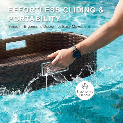 Greesum Wicker Pool Floating Tray, 26”x15” Oval Portable Serving Tray for Holding Fruits, Drinks & Essentials, Suitable for Pool Activities, Bathtub, Hot Tub, Beach Parties, Brown