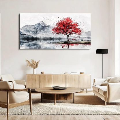 MHARTK66 Mountain Wall Art 48 X 24 Home Wall Decor For Living Room Large Canvas Wall Art Bedroom Country Landscapes Wall Pictures Black And White Poster For Dining Room Modern Office Art Work