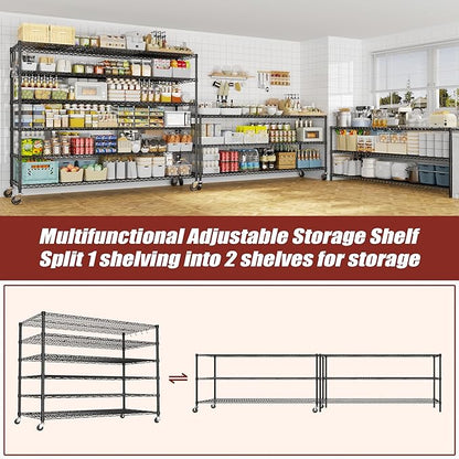 PrimeZone 6 Tier 80.7" H x 55.5" W x 24" D Wire Shelving with Wheels 3600lbs NSF Certified Storage Shelves Heavy Duty Metal Shelf Adjustable Rolling Rack Commercial Garage Restaurant Warehouse 4pcs