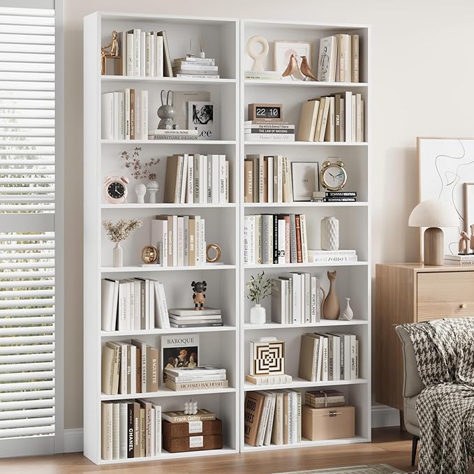 FACBOTALL 82" Tall Bookshelf, 7-Tier Open Shelves Bookcase, Freestanding Display Storage Shelves, Tall Bookcase Home Decor Furniture for Home Office, Living Room, Bedroom, White | Bookcase, Tall Bookcase, Home Decor Furniture, Home Office, Living Room