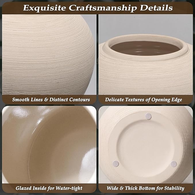 Tall Ceramic Vase 12 Inch Neutral Textured Vase,Cream Ceramic Vase for Home Decor,Farmhouse Tall Ceramic Flower Vase for Dining Table,Living Room,Kitchen,Bedroom,Entryway