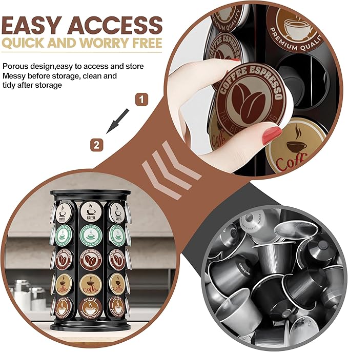 K Cup Holder, Coffee Pod Storage Carousel Stand Compatible with 40 Keurig K-Cup Pods, Home or Office Kitchen Counter Space-Saving Organizer (Black)