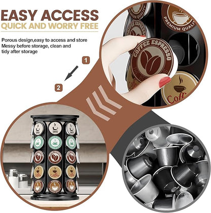 K Cup Holder, Coffee Pod Storage Carousel Stand Compatible with 40 Keurig K-Cup Pods, Home or Office Kitchen Counter Space-Saving Organizer (Black)