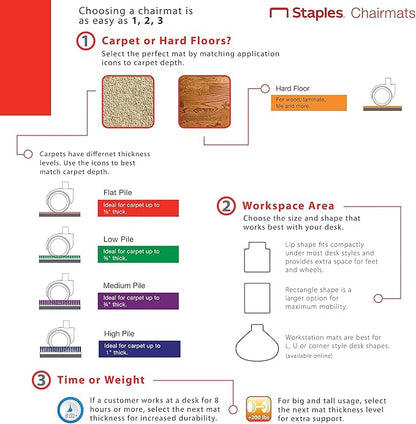 Staples Office Chair Mat, Clear Floor Mats with Lip, Medium-Pile Carpets, Extended Under-Desk Coverage, 45" x 53'' Inch, Smooth Glide