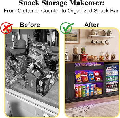 GDLF Snack Bar Cabinet with Fridge Space, 70.1" Snack Organizer with Storage and Candy Display Shelf, Coffee Station for Home Theater or Game Room with LED Lights, Black