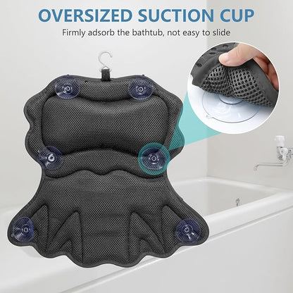SetSail Bath Pillow, Relaxing Bath Pillows for Tub Neck and Back Support Soft 4D Breathable Air Mesh Ergonomic Bathtub Pillow with 6 Strong Suction Cups and Hook Luxury Bathroom Accessories,Black