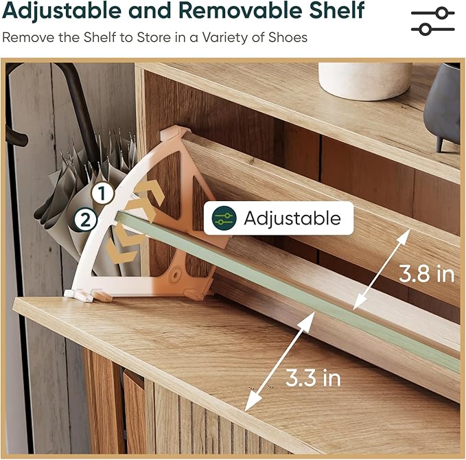 Shoe Cabinet Storage for Entryway with 2 Flip Drawers, Narrow Shoe Cabinet for Entryway, Hidden Slim Shoe Organizer Rack Cabinet (Natural, 23.6" W)