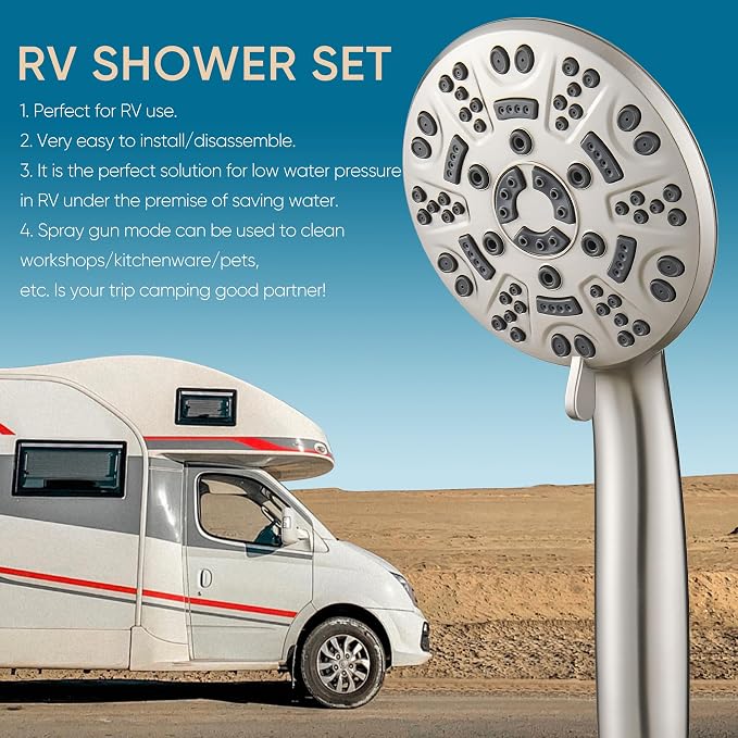 Cobbe 8-Setting Handheld Shower Head Bathroom Showerhead Set - Detachable Shower Heads with 5ft Stainless Steel Hose and Brass Swivel Bracket (Brushed Nickel)