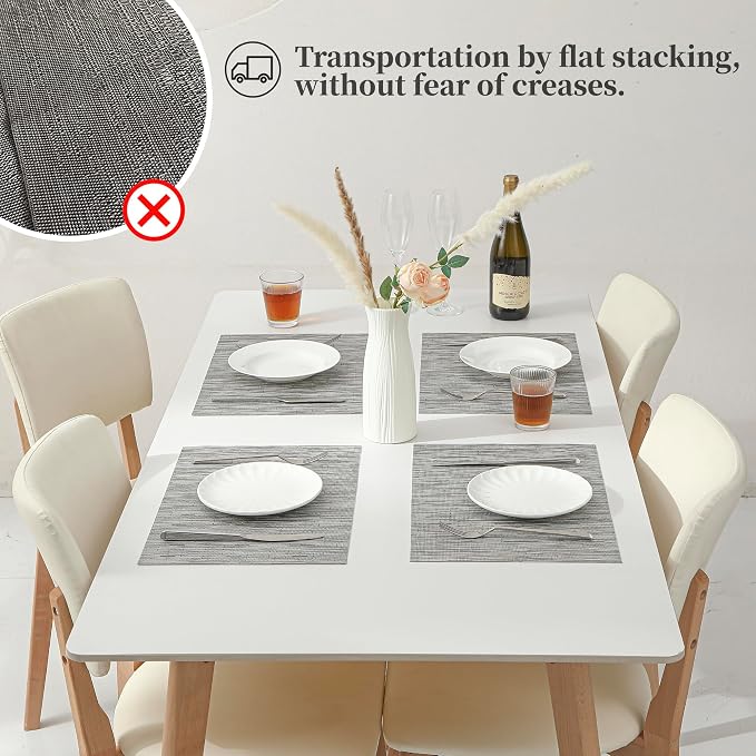 Leetaltree Silver Placemats Set of 4 - Heat Resistant Non-Slip Place mats for Dining Table, Washable Durable PVC Vinyl Woven Table Mats（Silver, 4）