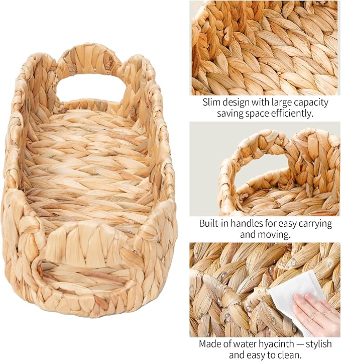 Coeusy 2 Pack Toilet Baskets,Scalloped Edge Wicker Basket for Toilet Paper Storage,Small Baskets for Bathroom,Living Room,Countertop, Shelves,Both Organizer&Decor,Natural Water Hyacinth