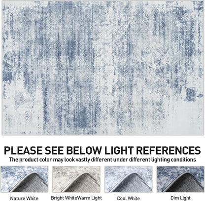 5x7 Area Rugs Washable Rug: Modern Abstract Living Room Rug Soft Anti-Skid Thin Carpet Indoor Floor Non-Shedding Carpets for Bedroom Dining Room Farmhouse Nursery Home Office - Blue White