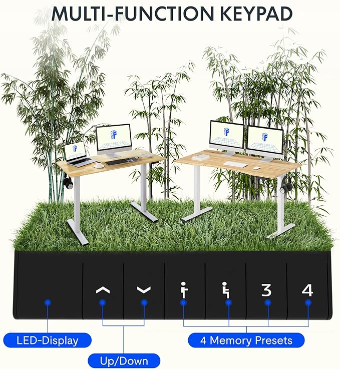 FLEXISPOT EN1 Bamboo Single-Piece Standing Desk, 55 x 28 Inches Ergonomic Desk for Home Office and Gaming (Black Frame + Bamboo Top, 2 Packages)