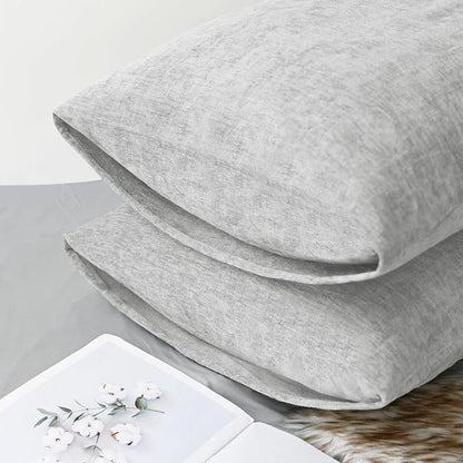 CaliTime Throw Pillow Covers Decorative 20 X 26 Inches Pack of 2 Cozy Chenille Standard Pillow Shams Cases for Couch Sofa Bed Living Room Home Moonbeam Gray