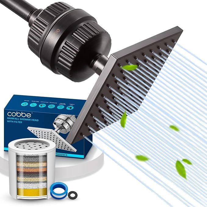 Cobbe High Pressure Filtered Shower Head Combo, Rain Shower Head with 20 Stage Shower Head Filter for Hard Water - Adjustable Replacement Remove Chlorine and Harmful Substances, ORB