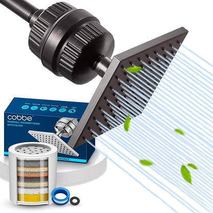 Cobbe High Pressure Filtered Shower Head Combo, Rain Shower Head with 20 Stage Shower Head Filter for Hard Water - Adjustable Replacement Remove Chlorine and Harmful Substances, ORB