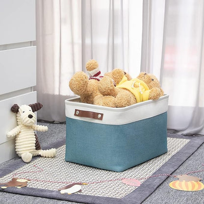 HNZIGE Storage Baskets Bins (3 Pack) Large Shelf Baskets for Clothes, Decorative Storage Bins with Handles, Canvas Collapsible Storage Bins for Organizing Storage (Gray&Teal, 15" X 11" X 9.5")