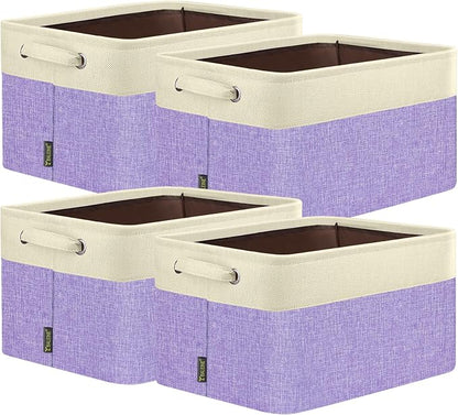 BALEINE 4 Pack Fabric Closet Storage Bins for Shelves, Linen Closet Organizers and Storage, Decorative Baskets for Organizing, Shelf, Clothes, Home, Office (Lavender, 12"x8"x8")