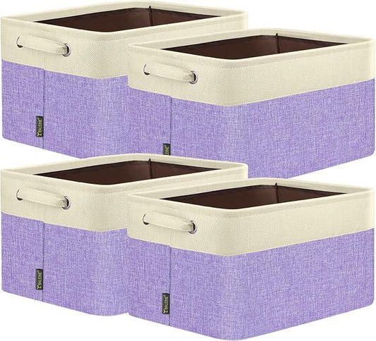 BALEINE 4 Pack Fabric Closet Storage Bins for Shelves, Linen Closet Organizers and Storage, Decorative Baskets for Organizing, Shelf, Clothes, Home, Office (Lavender, 17''x13''x10.5'')