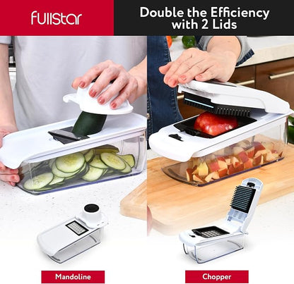 Fullstar Mandoline Slicer for Kitchen - Vegetable Chopper, Onion Potato Food Veggie Fruit Slicer and Cutter with Container, Kitchen Gadgets & Gifts, Home Essentials (All-in-1, White/Black)