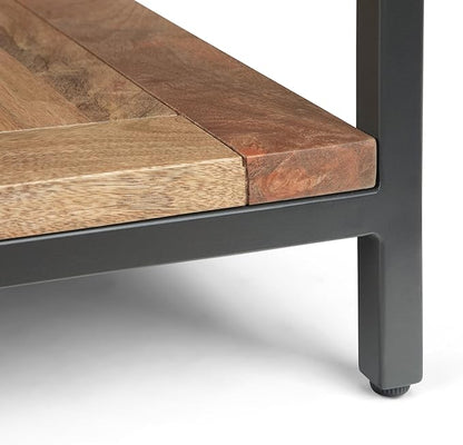 SIMPLIHOME Skyler End Table - 22 inch Wide Solid Mango Wood and Metal Side Table in Natural, Industrial Accent Table for Living Room or Bedroom with Open Storage Shelf, Assembled