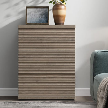 SICOTAS Sideboard Buffet Cabinet with Storage, Modern Credenza Storage Cabinet with 3 Larger Drawers, Fluted Media Console Mid Century Coffee Bar Table for Living Room Kitchen Hallway, Grey Alder