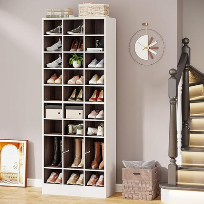 Tribesigns 10-Tier Shoe Storage Cabinet Set of 2, White and Brown Wooden Shoe Rack with 30 Cubbies, Freestanding Tall Entryway Shoe Organizer for Closet, Entryway, Living Room