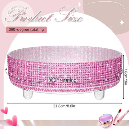 Honeydak Pink Bling Perfume Makeup Organizer Bling Mother's Day Nurses Day Gifts for Women Bathroom Organizers and Storage 360 Rotating Makeup Organizer for Countertop(Resin Stone)