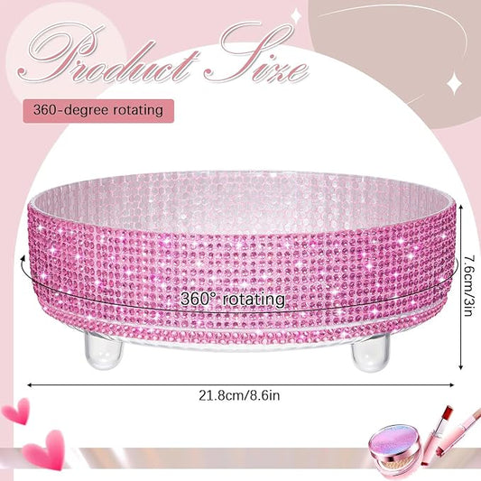 Honeydak Pink Bling Perfume Makeup Organizer Bling Mother's Day Nurses Day Gifts for Women Bathroom Organizers and Storage 360 Rotating Makeup Organizer for Countertop(Resin Stone)