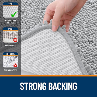 OLANLY Small Bathroom Rugs 24x16, Extra Soft Absorbent Chenille Bath Rugs, Rubber Backing Quick Dry, Machine Washable Bath Mats for Bathroom Floor, Tub and Shower, Home Decor Accessories, Light Grey