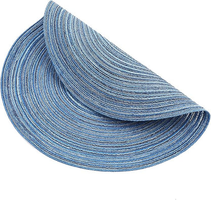 SHACOS Round Braided Placemats Set of 8 Circle Place Mats Cotton Polyester Kitchen Table Mats for Dining Table Wedding Party Decor (Blue Gray, 8)