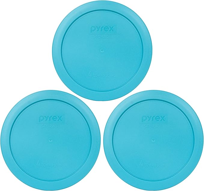 Pyrex Bundle - 3 Items: 7201-PC 4-Cup Surf Blue Plastic Food Storage Lids Made in the USA