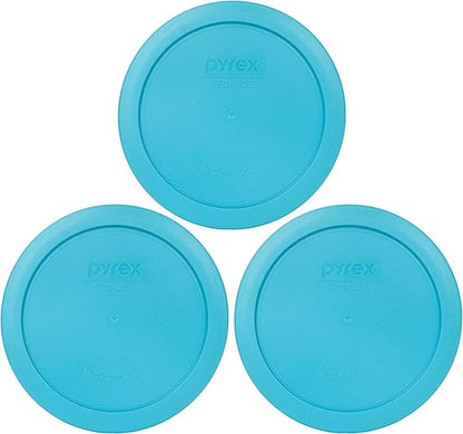 Pyrex Bundle - 3 Items: 7201-PC 4-Cup Surf Blue Plastic Food Storage Lids Made in the USA