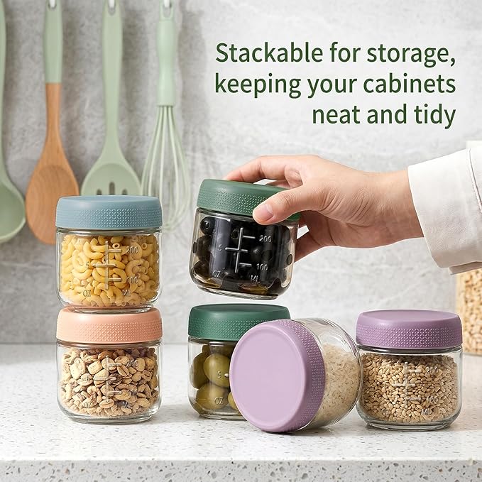 12Pack 10oz Overnight Oats Containers with Lids, Glass jars with Airtight Lids, Glear Food Storage Containers, Mason Salad jars for Yogurt Snacks Pudding Spice Sugar
