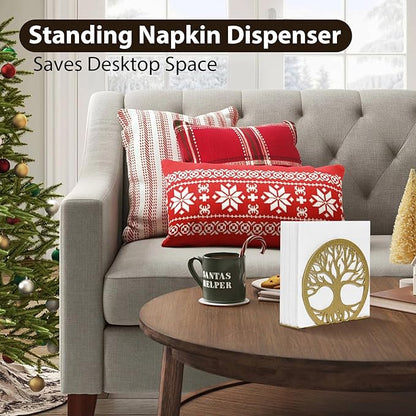 Gold Napkin Holder for Table – Elegant Standing Napkin Dispenser for Kitchen, Dining Room, or Coffee Shop | Ideal for 5-inch Cocktail Napkins, Farmhouse & Outdoor Settings (4.7"x 1.6"x 4")