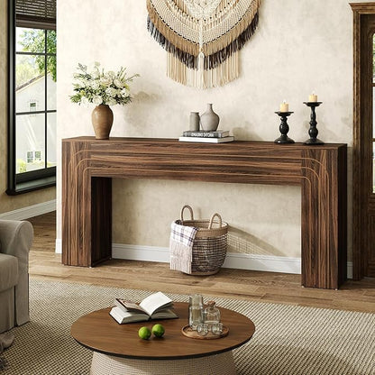 70.9-Inch Long Entryway Console Table, Farmhouse Sofa Table for Entrance and Hallway, Wood Narrow Table with Handcrafted Line Detailing for Living Room and Behind Couch