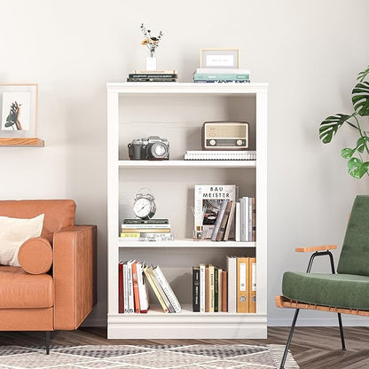 3-Shelf Bookcase, 47" Tall Floor Standing Bookshelf with Adjustable Shelves, Storage & Display Shelf for Living Room, Bedroom, Home Office – Cream White, 31.5" Wide