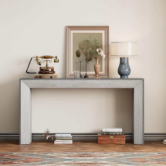 Modern Entryway Console Table 59-Inch Long Entry Sofa Table Accent Furniture for Living Room Hallway, Easy Assembly, Gray