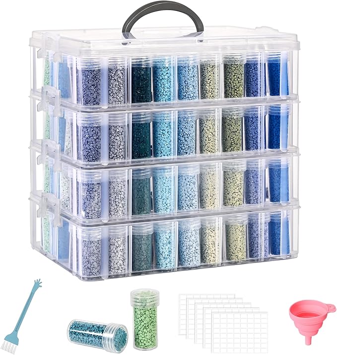 MERATIA Diamond Painting Storage Container, 4-Tier Bead Organizer Box with 200 Slots, Stackable Crafts Organizers for DIY Diamond Art Accessories Craft Jewelry Bead Storage