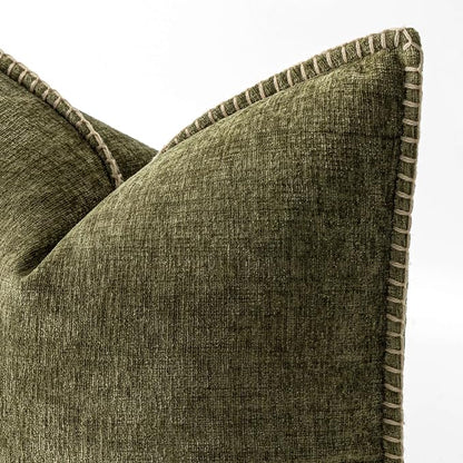 MIULEE Pack of 2 Couch Throw Pillow Covers 20x20 Inch Olive Green Farmhouse Decorative Pillow Covers with Stitched Edge Soft Chenille Solid Dyed Pillow Covers for Sofa Bed Living Room
