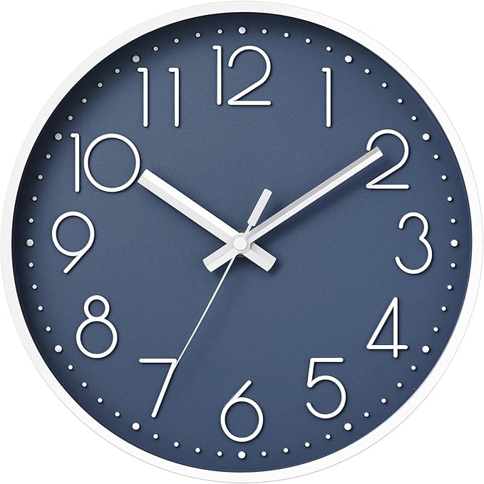 DAXSMY Wall Clock - 12 Inch Silent Non-Ticking Modern 3D Wall Clocks Battery Operated - Decorative Clock for Kitchen, Home Office, Bathroom, Bedroom, Living Room(Azure Blue)