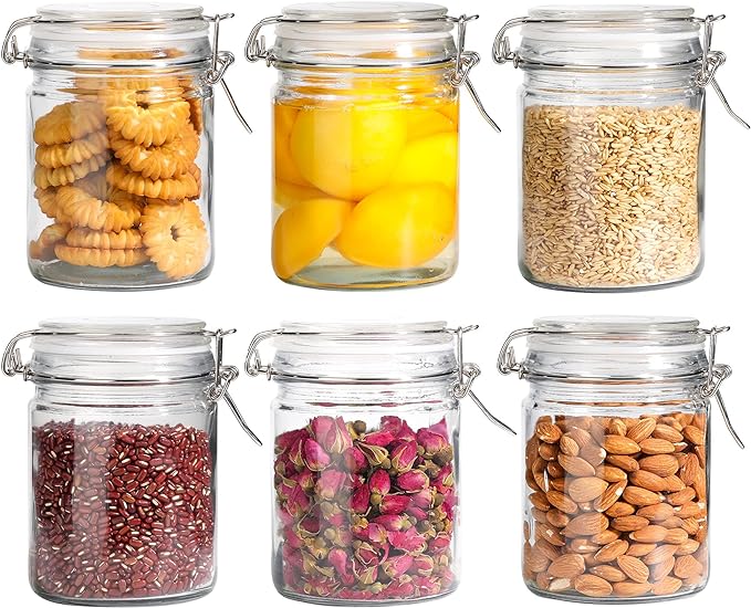 ComSaf 6-Pack 25oz Straight Sided Glass Jars with Lids, Meal Prep & Canning Containers for Overnight Oats, Salads, Fermenting & Pickling, Easy-to-Clean Cylinder Canisters for Pantry