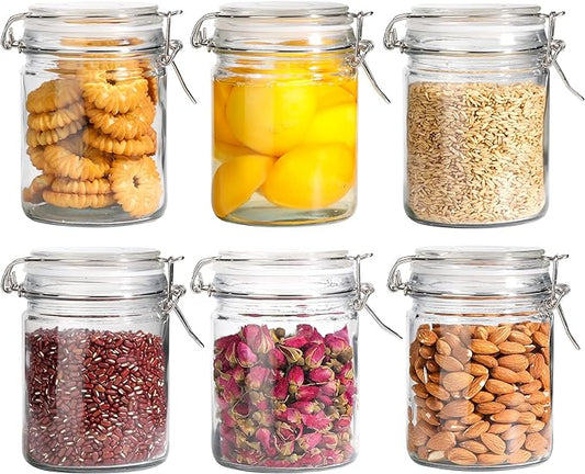 ComSaf 6-Pack 25oz Straight Sided Glass Jars with Lids, Meal Prep & Canning Containers for Overnight Oats, Salads, Fermenting & Pickling, Easy-to-Clean Cylinder Canisters for Pantry
