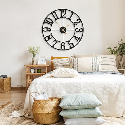 LEIKE 31 Inch Extra Large Wall Clock, Retro Decorative Oversized Silent Little Ticking Battery Operated,Black Metal Arabic Numerals Wall Clocks for Living Room,Office,Entrance Farmhouse Decor