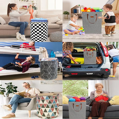 Waterproof Laundry Hamper Collapsible Laundry Basket Leather Handle Laundry Bag Large Clothes Storage Toy Organization for Bathroom Bedroom Laundryroom College Dorms (Hege-002)