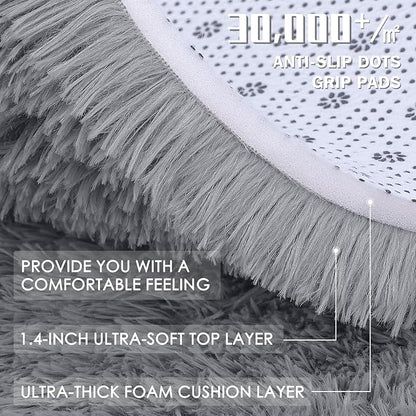 OLANLY Area Rugs for Living Room Bedroom, Machine Washable 4x5.9 ft Soft Fluffy Shaggy Bedside Rug, Indoor Floor Carpet for Kids Girls and Boys, Dorms, Nursery Rooms, Home Decor Aesthetic, Light Grey